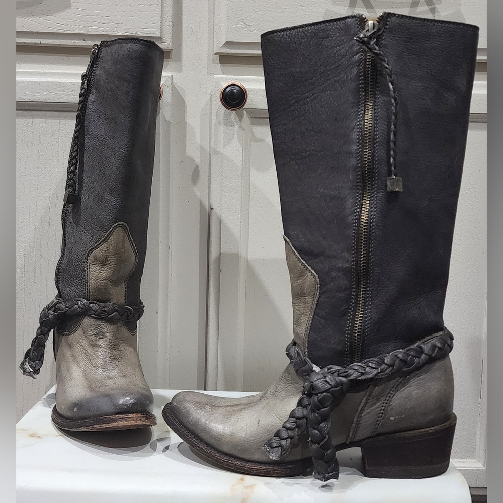 Stylish Two-Tone Leather Boots Item # 171